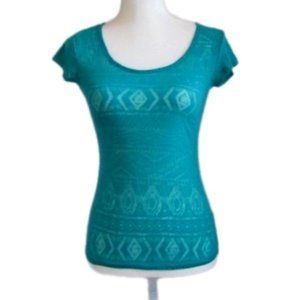 Derek Heart Sheer Turquoise Top Size M